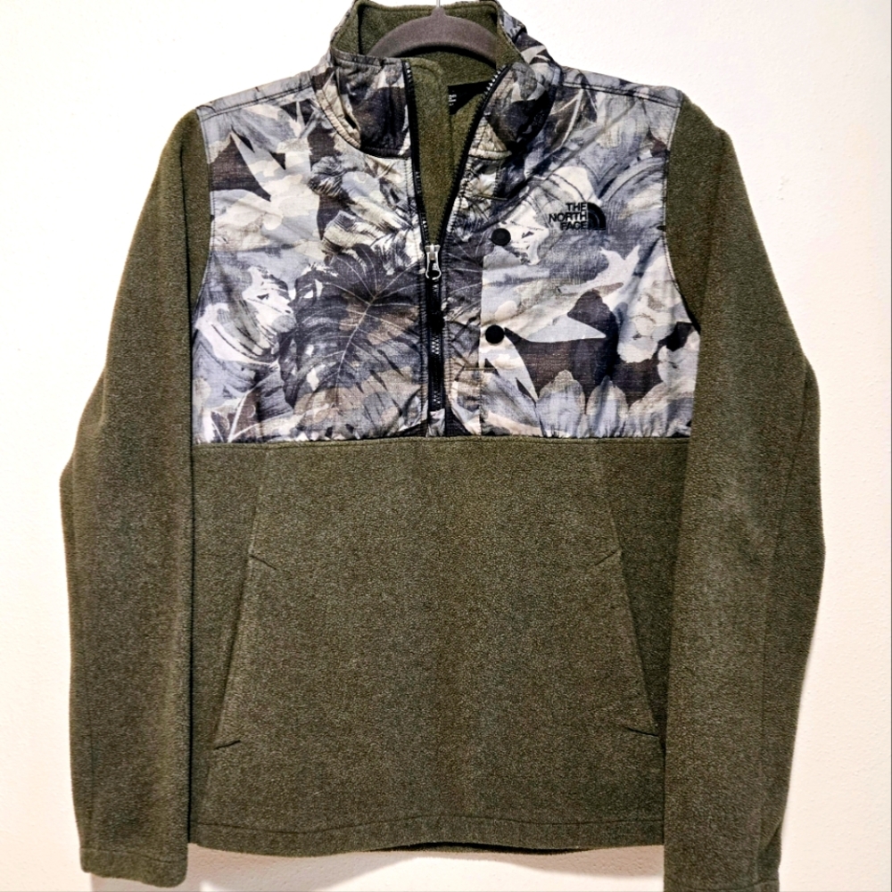 The North Face 1/4Zip Womens S Pullover Sweatshirt Fleece Kangaroo Pocket Green